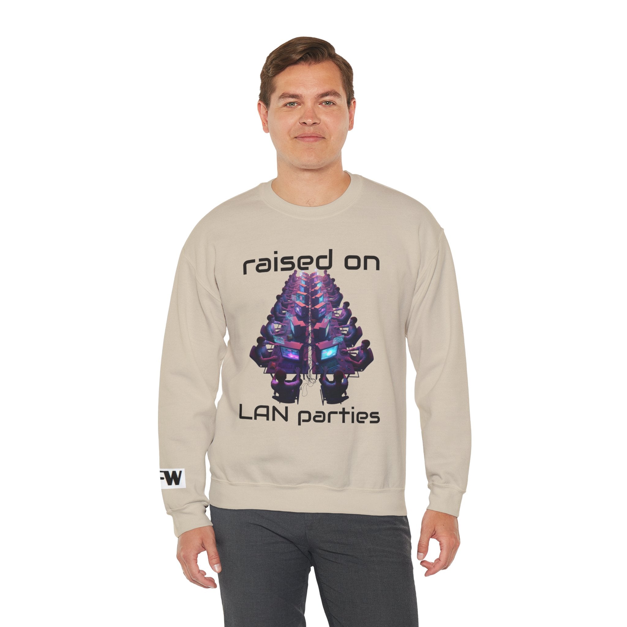 LAN Party Sweatshirt — "Raised on LAN Parties" Crewneck with Backside LAN Checklist