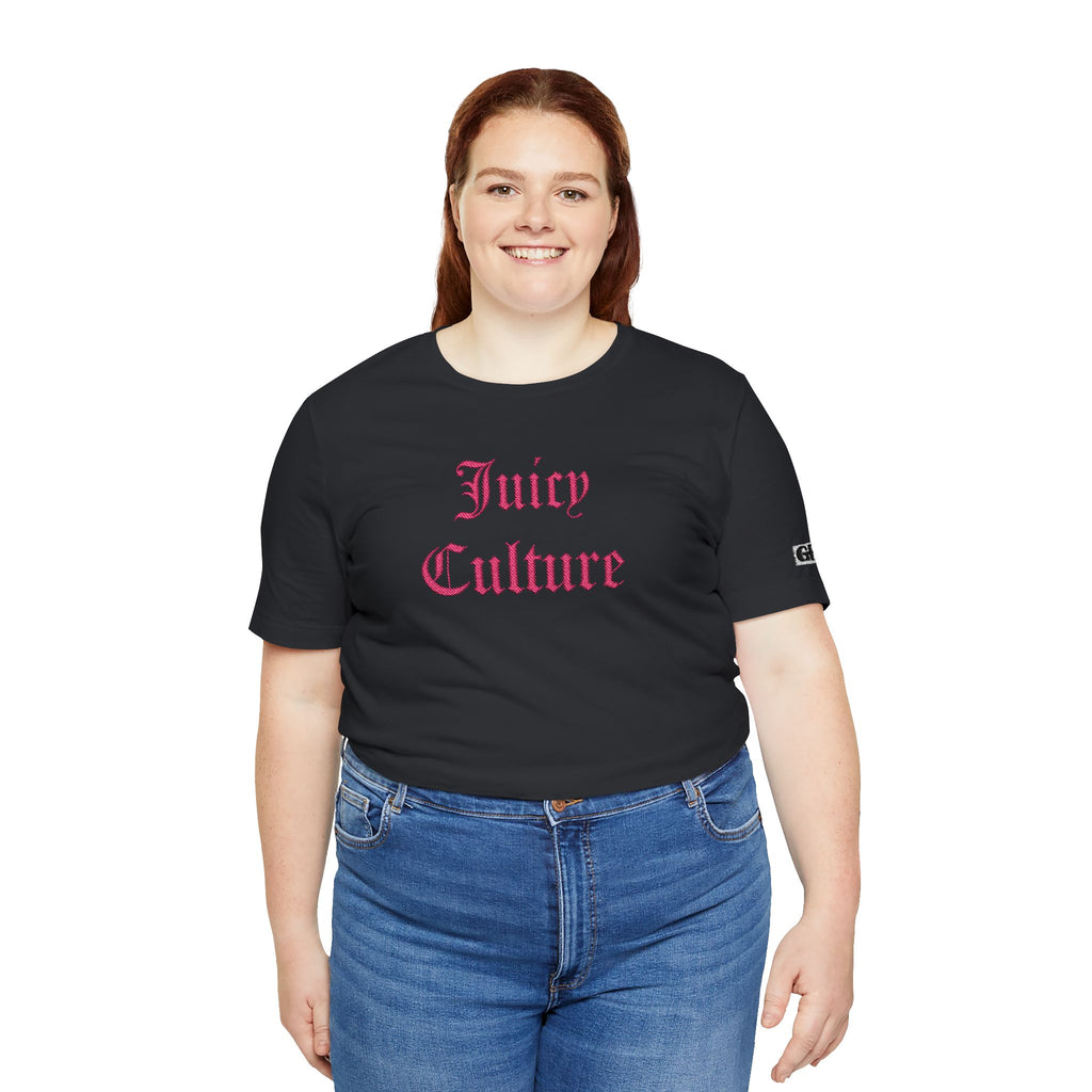 Juicy Culture Graphic Tee — Gothic Script White T-Shirt