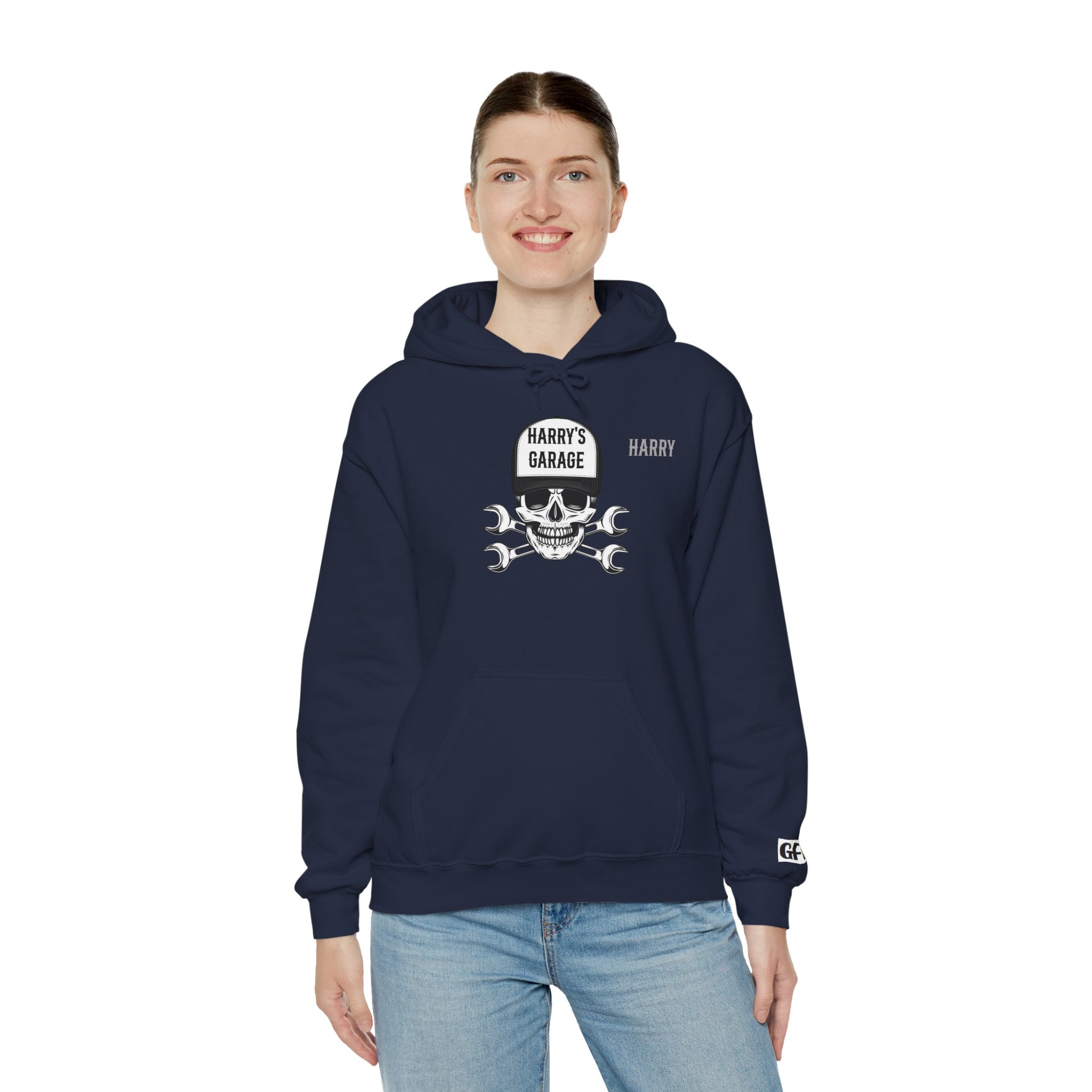 Personalisable - Garage Skull Hoodie — "Harry's Garage" Mechanic Wrench Pullover