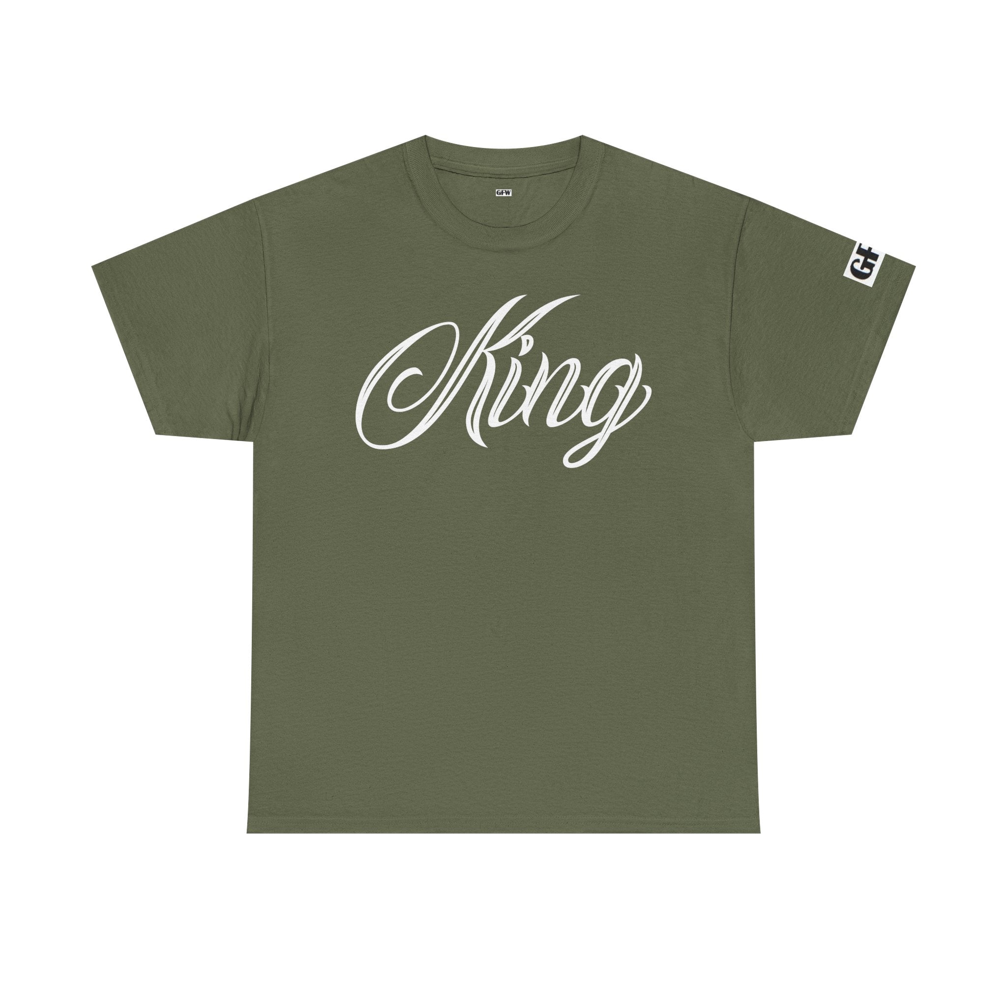 King Tee — White Graphic T‑Shirt with Script "King" & Gold Chess Piece