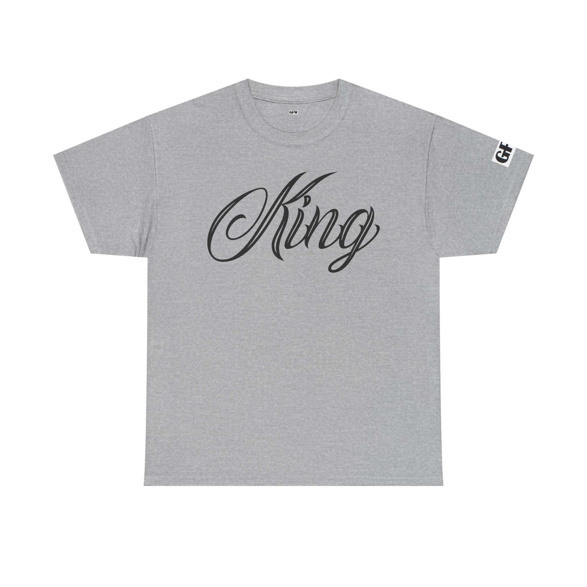 King Tee — White Graphic T‑Shirt with Script "King" & Gold Chess Piece