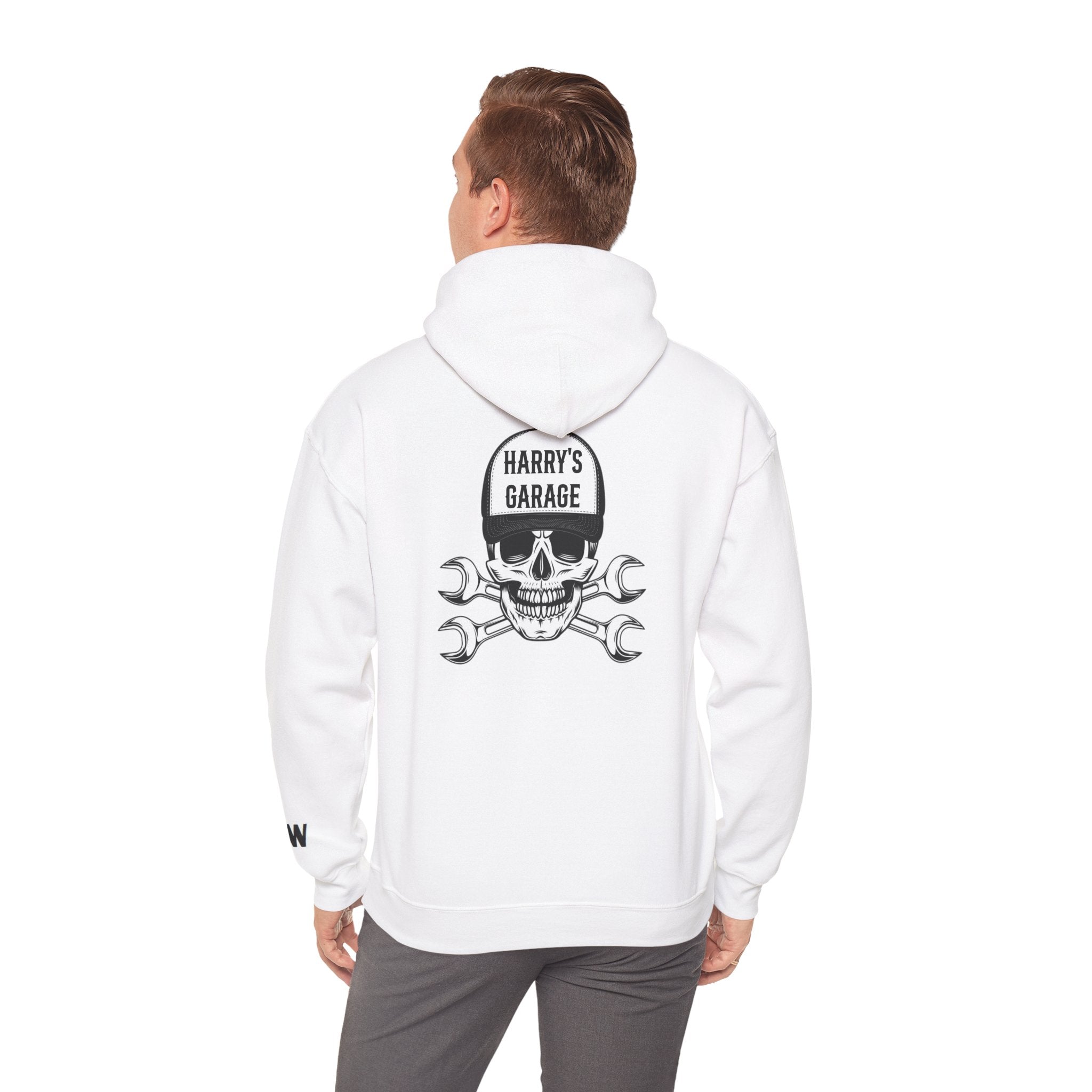 Personalisable - Garage Skull Hoodie — "Harry's Garage" Mechanic Wrench Pullover