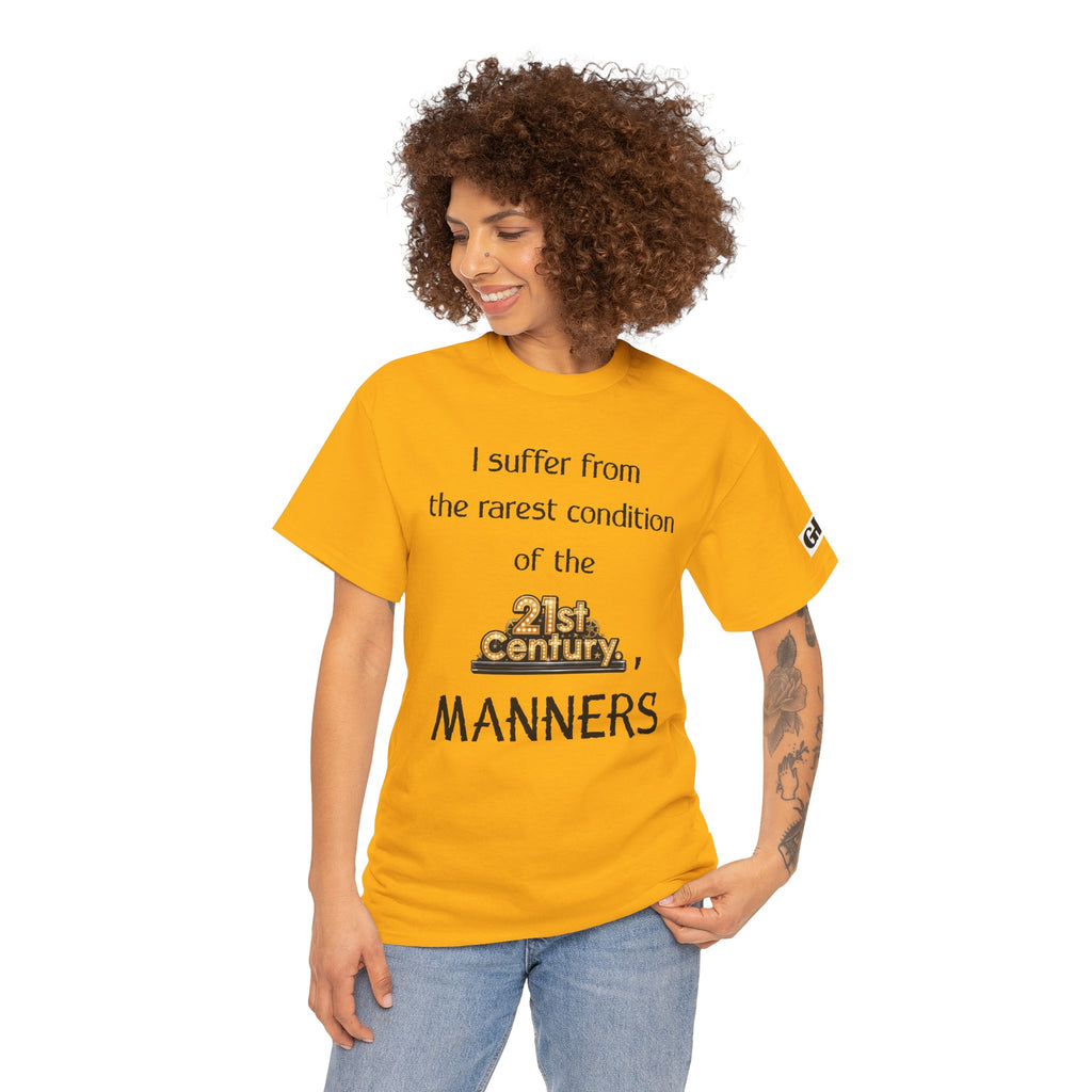 T‑Shirt — "I suffer from the rarest condition of the 21st Century: Manners" Vintage Lettering Tee