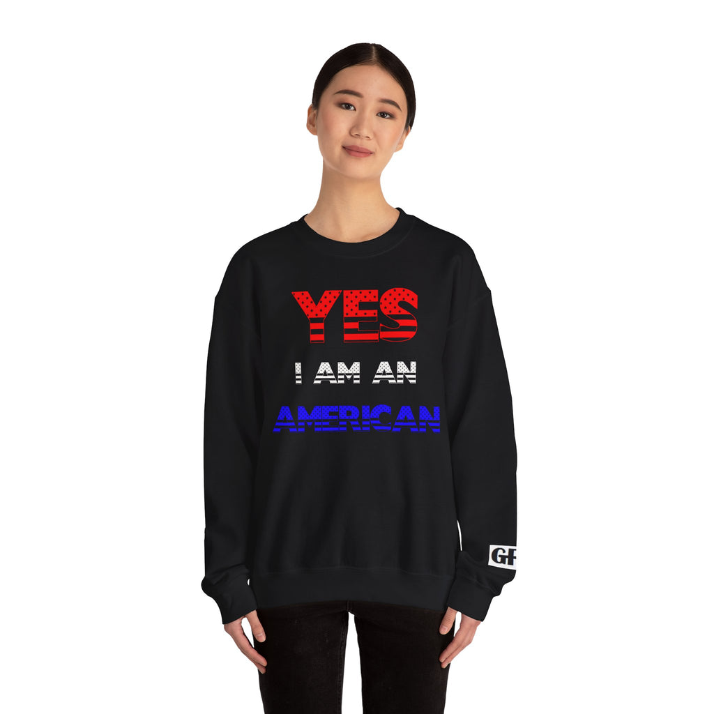Patriotic USA Eagle Crewneck Sweatshirt — "YES I AM AN AMERICAN" Graphic